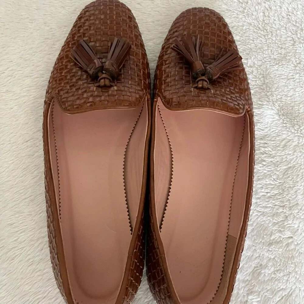J. Crew Woven Leather Tassel Loafers in Brown